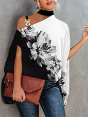 Camisa de verano con estampado de muñeca y cuello halter para mujer