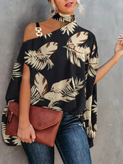 Camisa de verano con estampado de muñeca y cuello halter para mujer