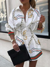 Camisa estampada con cintura y mangas globo