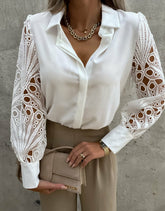 Solid Color Lace Patchwork Shirt Shirt