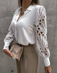 Camisa de patchwork de encaje de color sólido