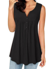 Camiseta sin mangas holgada con botones fruncidos Camiseta sin mangas de color liso