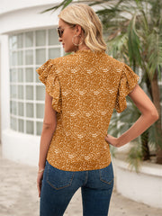 Blusa ligera de manga corta con estampado de lunares y hojas de loto para mujer madura