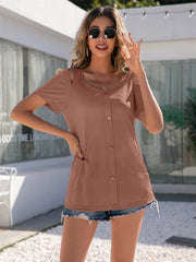 Satin V-Neck Ruffle Sleeve Pullover Shirt