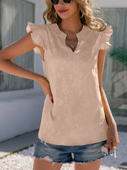 Satin V-Neck Ruffle Sleeve Pullover Shirt