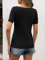 Camiseta de cuello redondo Ken Bar con recortes de color liso