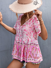 Böhmisches Top mit V-Ausschnitt und Blumenmuster