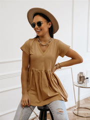 Einfarbiges Kurzarm-Babyshirt mit V-Ausschnitt