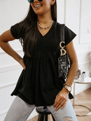 Einfarbiges Kurzarm-Babyshirt mit V-Ausschnitt