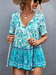 Böhmisches Top mit V-Ausschnitt und Blumenmuster