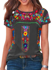 T-Shirt mit Rundhalsausschnitt und kurzen Ärmeln im Boho-Print