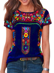 T-Shirt mit Rundhalsausschnitt und kurzen Ärmeln im Boho-Print