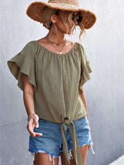 Top de dos piezas con cuello redondo y lazo con volantes