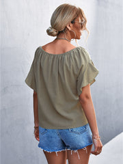 Top de dos piezas con cuello redondo y lazo con volantes