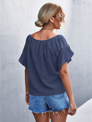 Top de dos piezas con cuello redondo y lazo con volantes