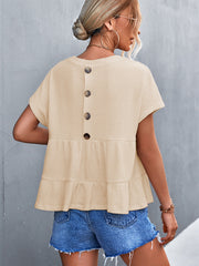 Waffel-Top mit Rundhalsausschnitt, kurzen Ärmeln und Bahnendesign