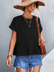 Waffel-Top mit Rundhalsausschnitt, kurzen Ärmeln und Bahnendesign