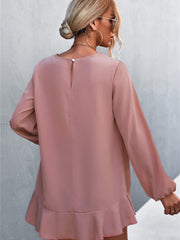 Top irregular con mangas farol y volantes de color liso