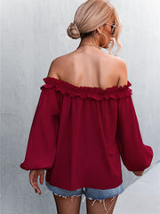 Camiseta de manga farol con un solo hombro en color liso