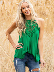 Chaleco con costuras de encaje de color sólido