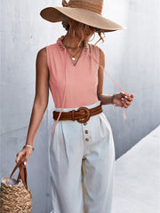 Casual Ruffle V-Neck Tie Sleeveless T-Shirt Top