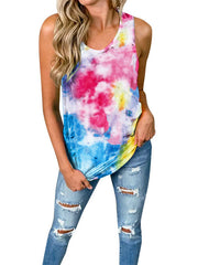Round Neck Sleeveless Tie Dye Twist Casual Women's Top
