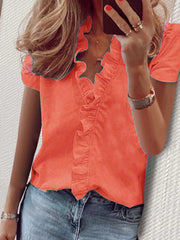 Blusa de verano otoño manga corta con volantes blusa