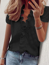 Blusa de verano otoño manga corta con volantes blusa