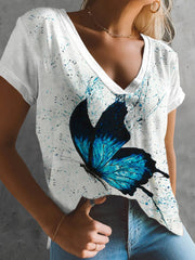 Lässiges, lockeres T-Shirt mit V-Ausschnitt und kurzen Ärmeln