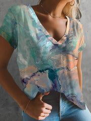 Lässiges, lockeres T-Shirt mit V-Ausschnitt und kurzen Ärmeln