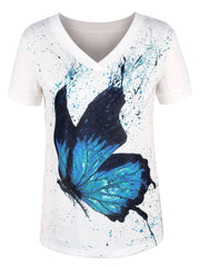 Lässiges, lockeres T-Shirt mit V-Ausschnitt und kurzen Ärmeln