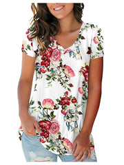 Lässiges, lockeres Damen-T-Shirt mit V-Ausschnitt und kurzen Ärmeln