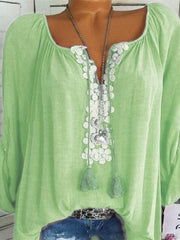 Camisas de manga larga enrollables con paneles de encaje