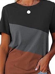 Lockeres, lässiges Kurzarm-T-Shirt mit Rundhalsausschnitt und Farbblock