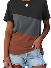 Lockeres, lässiges Kurzarm-T-Shirt mit Rundhalsausschnitt und Farbblock