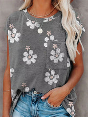 Camiseta informal con cuello redondo y bolsillo