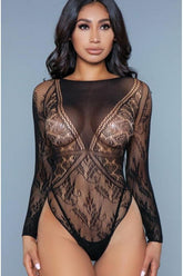 Langärmliger Body aus floraler Spitze