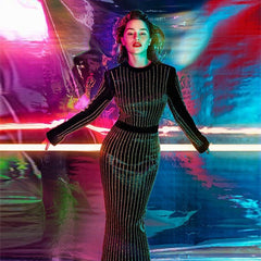 Rundhals Langarm Strass Overknee Bandage Kleid SP023