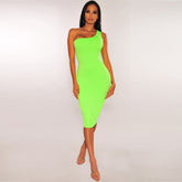 Vestido asimétrico de un solo hombro, sin mangas y con vendaje por encima de la rodilla PF19109