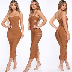 Vestido de tirantes sin mangas con aberturas por encima de la rodilla PF19176