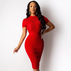 Rundhalsausschnitt Kurzarm Gestreiftes Overknee-Bandagekleid PF19206