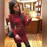 Round Neck Long Sleeve Metal Studded Mini Bandage Dress PP1110