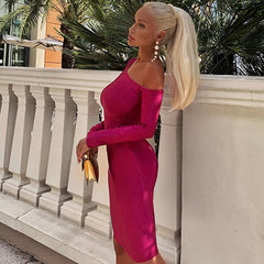 Vestido mini de vendaje asimétrico con un solo hombro y manga larga PP19214