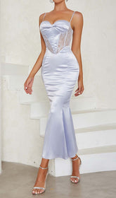 Midikleid aus Korsettspitze mit Riemchen in Flieder