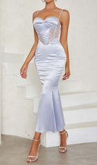 Midikleid aus Korsettspitze mit Riemchen in Flieder