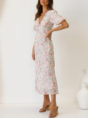 Vestido estampado de vendaje con escote en V y espalda descubierta