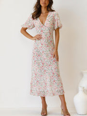 Vestido estampado de vendaje con escote en V y espalda descubierta