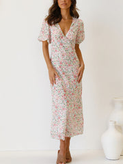 Vestido estampado de vendaje con escote en V y espalda descubierta