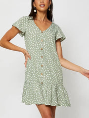Vestido estampado de un solo pecho con cuello en V
