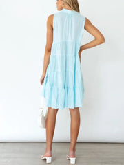 Vestido sin mangas con solapa y botones a rayas